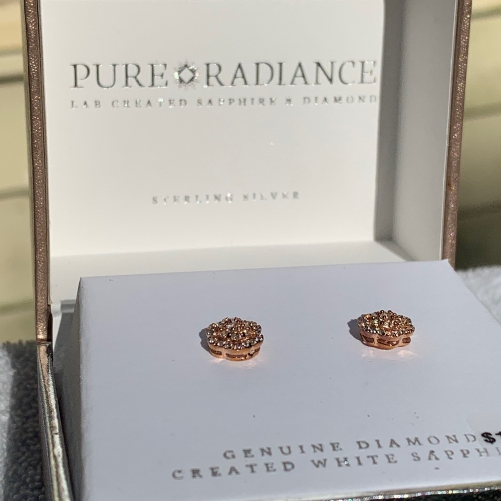 PURE RADIANCE- LAB CREATED SAPPHIRE & DIAMOND-Sterling Silver Earrings.